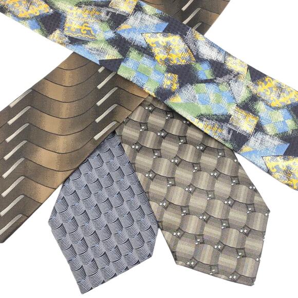 Vintage Set of 4 100% Silk Wide Men's Neck Ties George Zanzara Italy Abstract+ - Picture 2 of 8